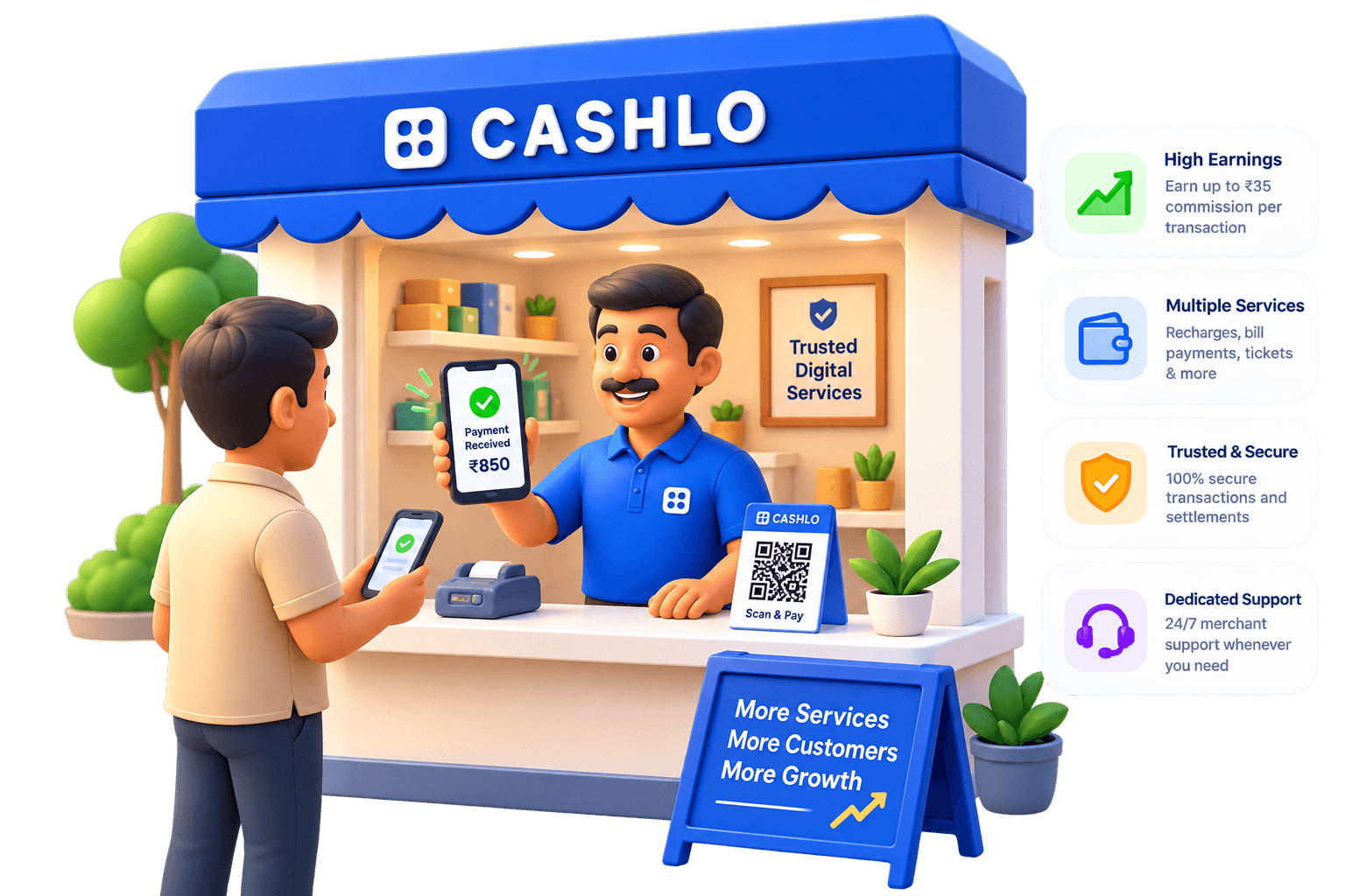 Cashlo merchant accepting a digital payment at his shop counter